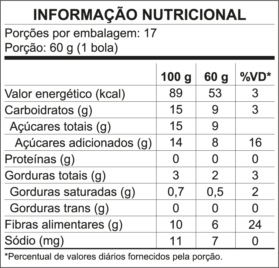 Tabela Nutricional Açai Orgânico Eco Fresh – 1,02kg