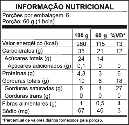 Tabela nutricional do Açaí Zero Eco Fresh – porção de 60 g